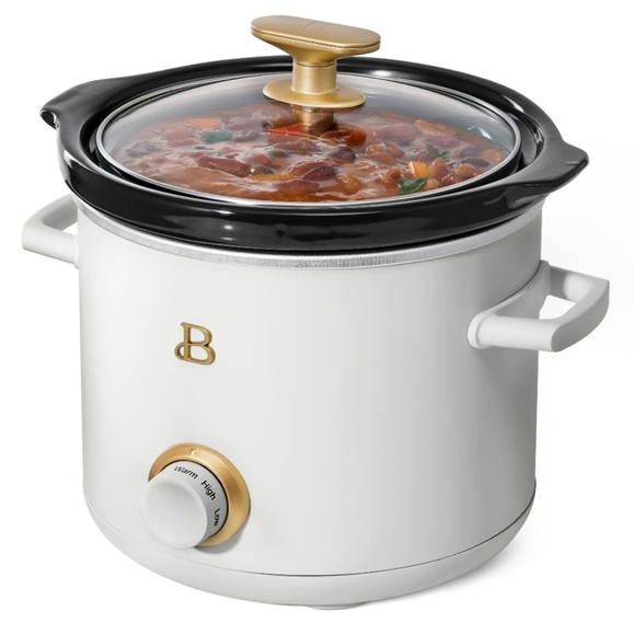 BEAUTIFUL BY DREW BARRYMORE 2qt Slow Cooker White Icing Gold W FREE SCRUB MOMMY - Picture 2 of 7